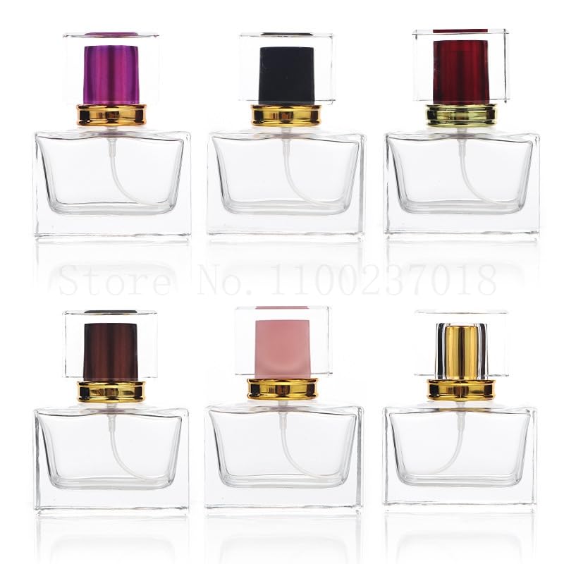 Kwadratowa szklana butelka na perfumy, 30 ml, 50 ml, do wielokrotnego napełniania, spiralny rozpylacz, pusty pojemnik na kosmetyki, grube dno (złoty, 96 sztuk, 50 ml)