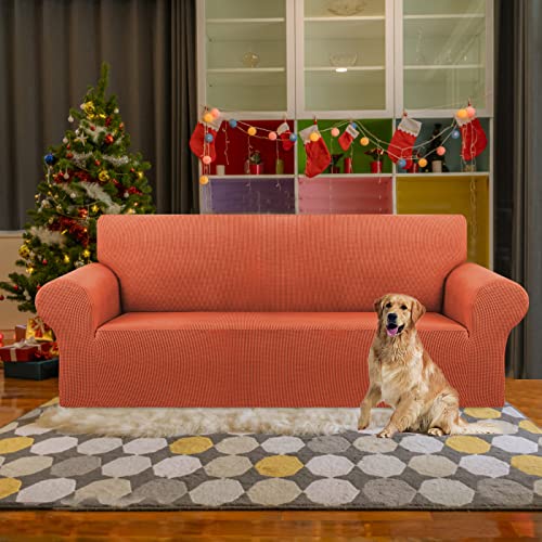 KEKUOU Stretch Sofa Cover Slipcover ,Couch Covers for 3 Cushion Couch Sofa (78"-94") Furniture Protector 3 Seater Sofa with Elastic Bottom for Kids,Dog(Large,Pureed Pumpkin)
