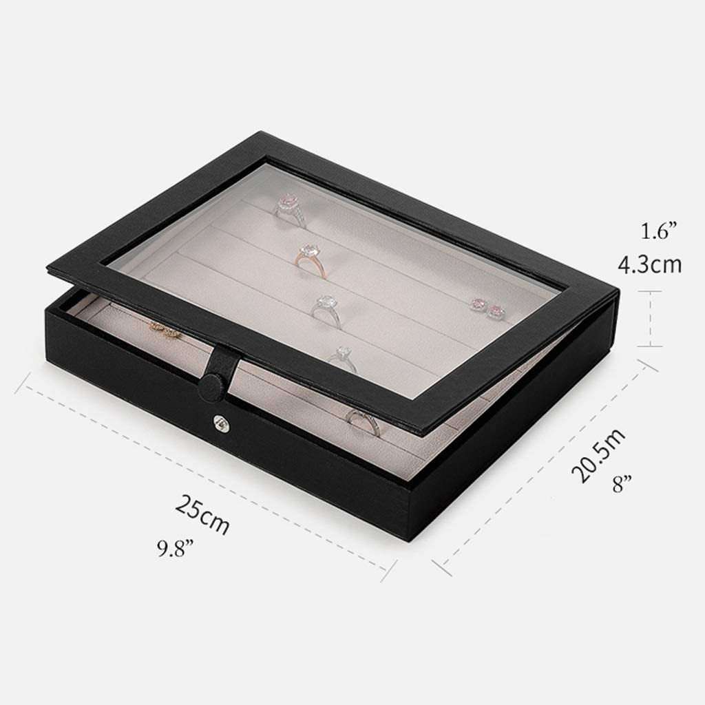 Organizador de Joyas, joyero de Piel sintética con Tapa Transparente de Pet y Botones de Metal, Bandeja organizadora de Joyas, Estuche de Textura cepillada, joyeros para Mujer