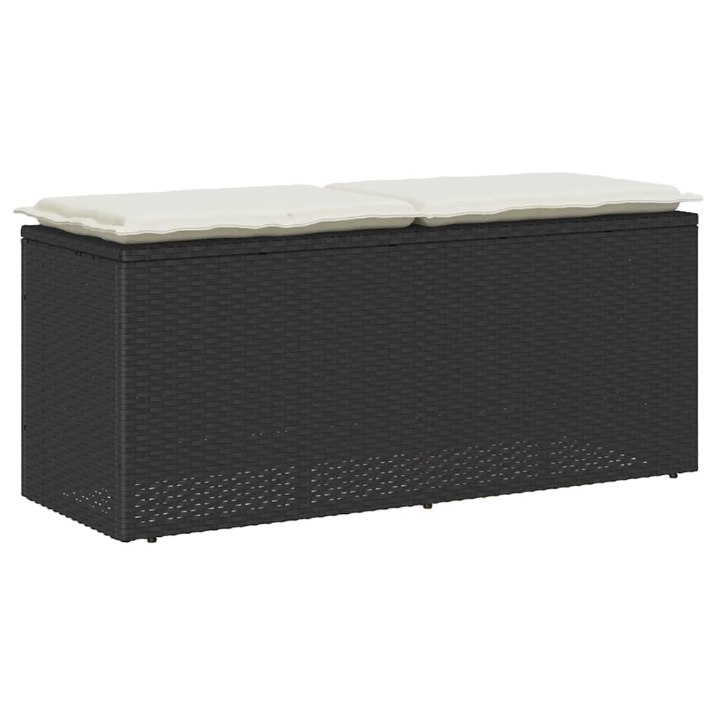 VidaXL Gartenbank mit Kissen Schwarz 110x40x44 cm PE-Rattan, Terrassenbank, Außenbank, Garten Sitzbank, Outdoor Bank, Sitzbank Terrasse