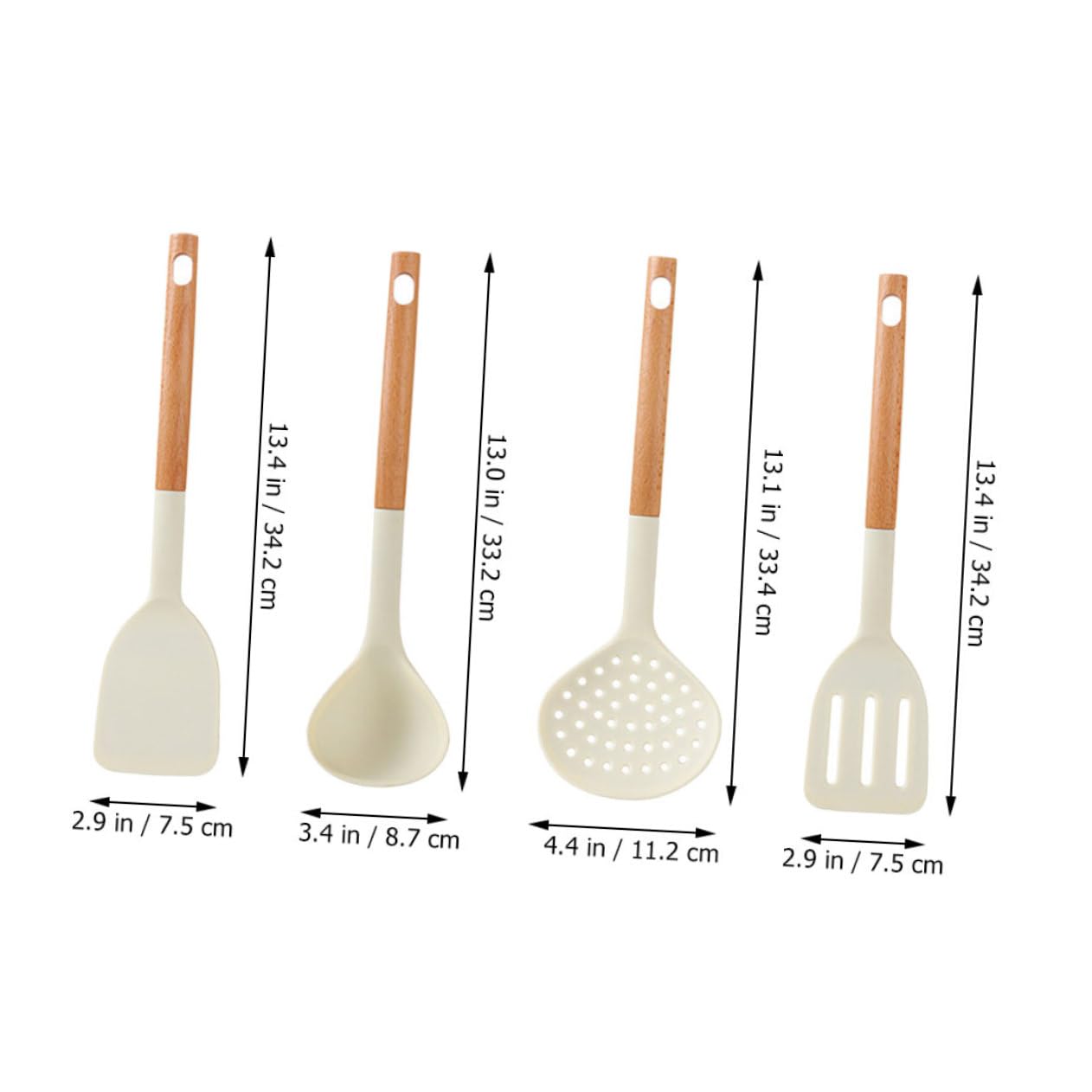Set di Utensili da Cucina in Silicone Antiaderente Manico in Legno