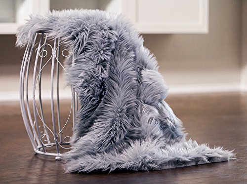 Chanasya Super Soft Faux Fur Fake Sheepskin Grey Sofa Couch Stool Casper Vanity Chair Cover Rug/Solid Shag Area Rugs for Living Bedroom Floor - Slate Blue Grey 2ftx3ft