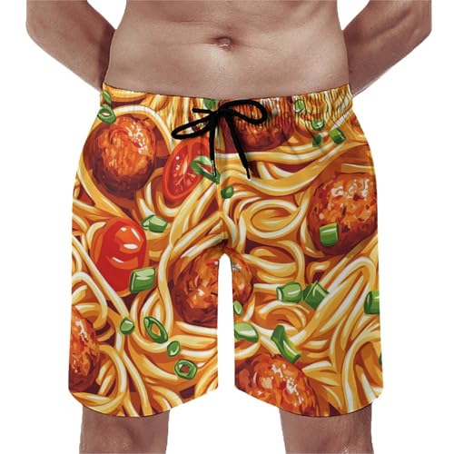 Italian Spaghetti Food Print Pasta Men's Swim Trunks Quick Dry Board Shorts Hawaiian Beach Shorts With Pocket