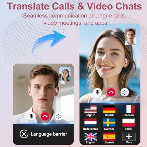 Image of Ai Translation Earbuds Real Time,164 Languages Translator Earbuds with 6 Translation Modes /No Subscription,Audio and Video Calls Translator Headphones,Audifonos Traductores Ingles Espanol, Rose Pink