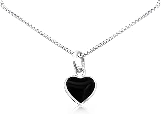 Black Heart Necklace, Tiny and Dainty Sterling Silver Black Onyx Heart Necklace for Women, Black Onyx Pendant Necklace, Layering Necklace (black onyx heart necklace, 18 inches)