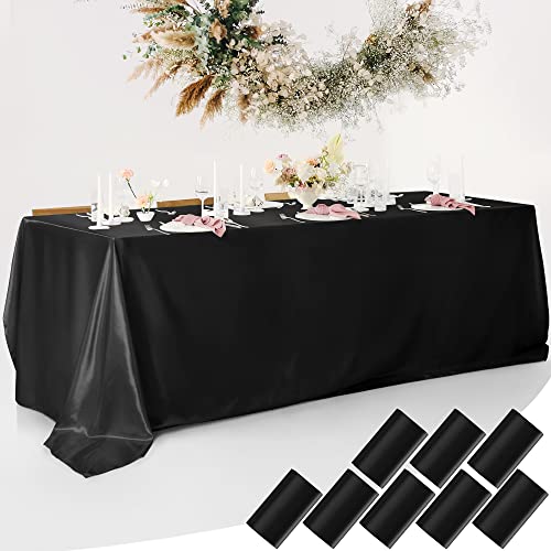 Turstin 8 Pack Wedding Banquet Satin Tablecloth Table Cover 58 X 102 Inches Rectangle Party Satin Tablecloth Bright Silk Dinner Smooth Fabric Tablecloth For Wedding Banquet Table Decor, Black #TOP9
