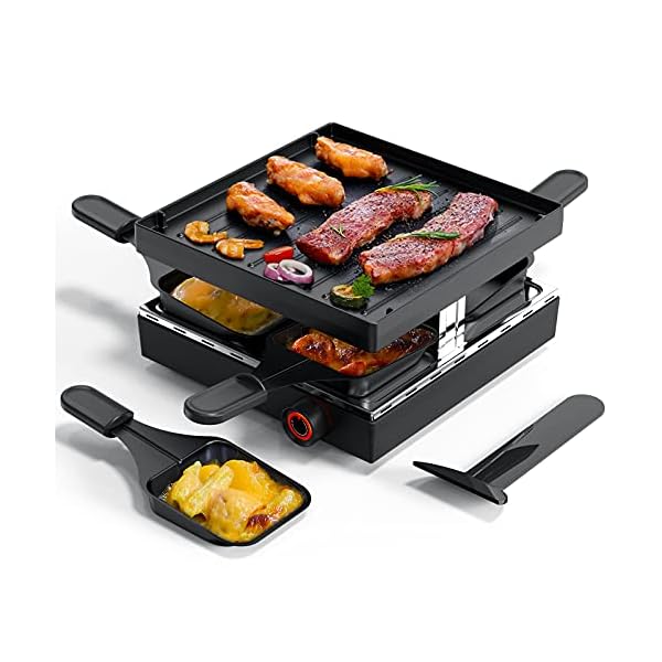 Raclette Grill mit Antihaftbeschichtung und 4 Mini Raclette Grill Pfännchen