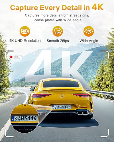 GKU 4K Dash Cam Front, Mini DashCam Includes 64GB Card, Dash Camera Built-in WiFi, 24H Parking Monitor,Night Vision,WDR,170° Wide Angle,Loop Recording,G-Sensor, (Black) - Image 4