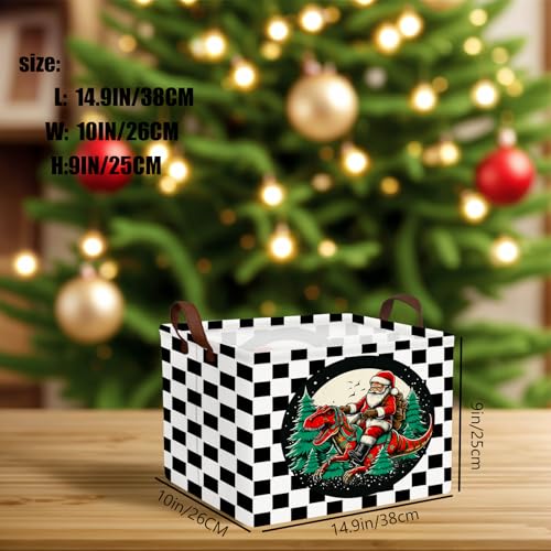Image of Empty Large Christmas Basket for Gifts Women Collapsible Storage Bin Kids Toy Box Holiday Decor (Checkered Dinosaur)