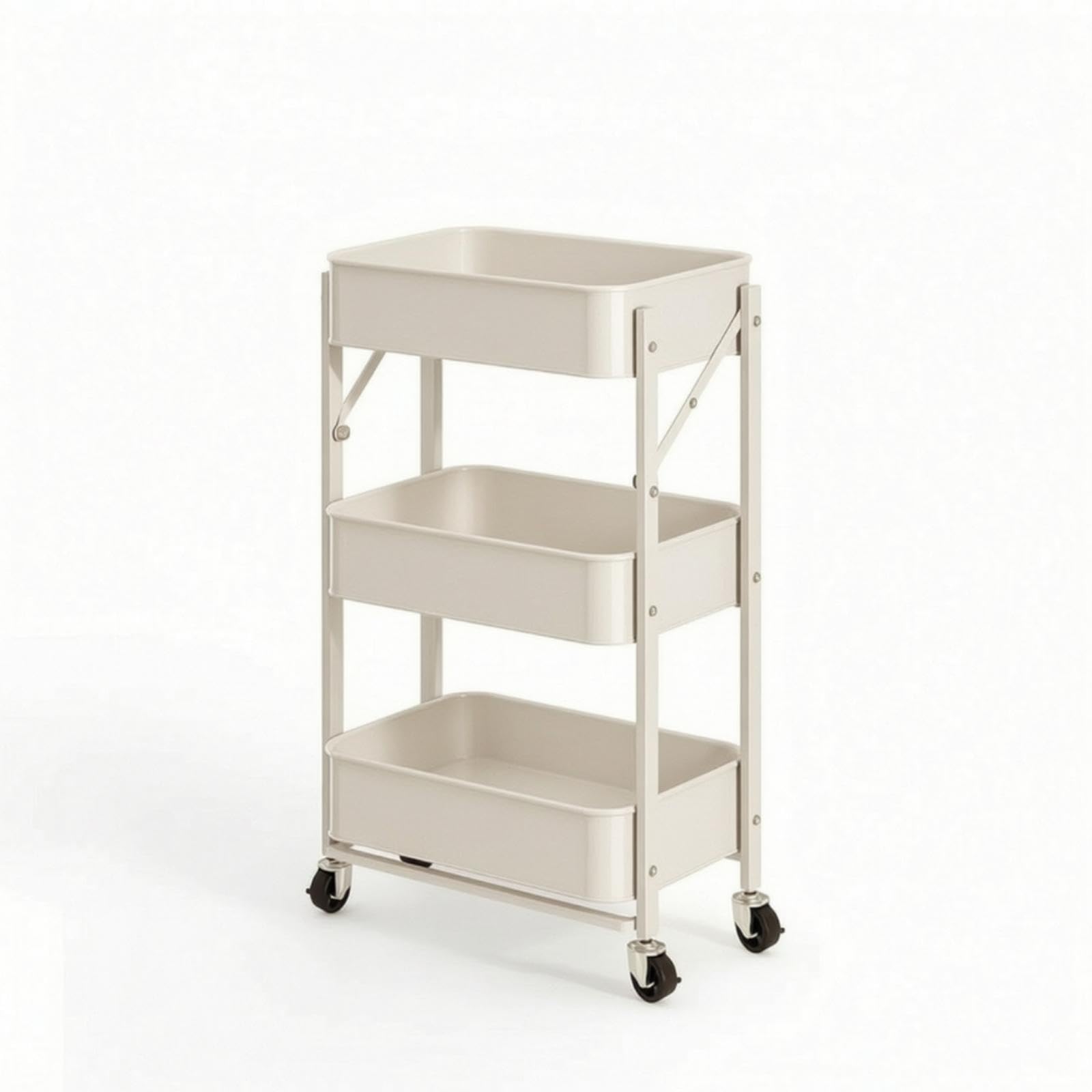 Rolling Cart with Mesh Baskets Space-Saving 3 Tiered Rolling Cart Compact for Students, Kitchen, Dorm Room, Small Apartments White 3-Tier Wo Handle-image-7