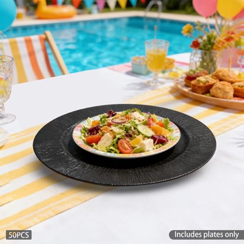 50 platos cargadores negros redondos de 13 pulgadas miniatura 3