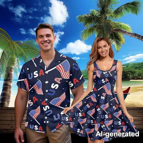 Image of Hawaii Matching Couple Outfits Husband and Wife Clothing Fashionable Mens Casual Shirts Hawaii Dress with Soft Fabric