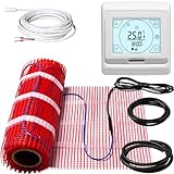 KEZERS Elektrische Fußbodenheizung 150W/m², selbstklebend für Fliesen Laminat und mehr, Touch-Digital-Thermostat mit Wochenprogramm für Badezimmer | Flur | Schlafzimmer | Wohnzimmer,12.0x0.5m - 6.0qm