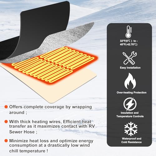 Image of 20Ft Heated RV Sewer Hose Cover - Electric Heated Sleeve with 6.5Ft Power Cord for Winter RV Camper