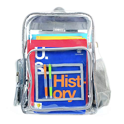 SMARTY Large Heavy Duty Clear Backpack V6 Durable Transparent See Through Bag (Gray)