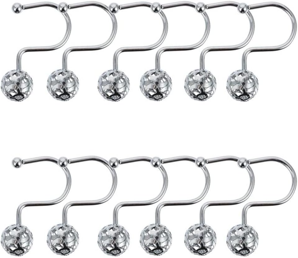 12Pcs Sturdy Shower Curtain Hooks Fixing Accessories Iron Plating