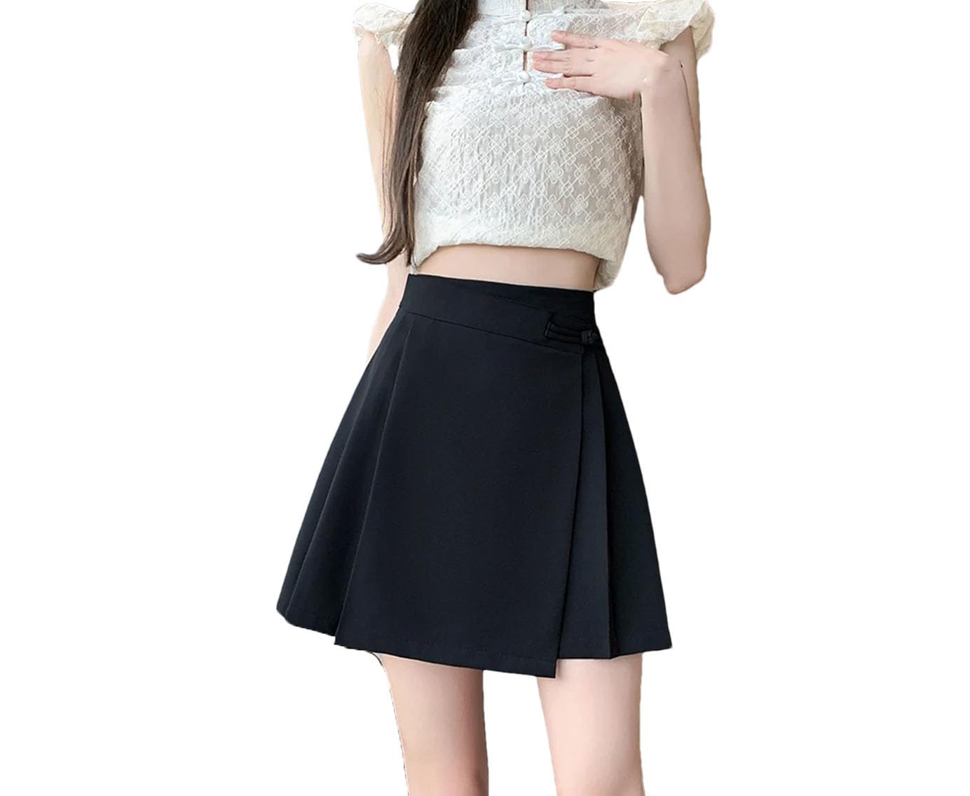 Falda corta irregular retro para mujer, plisada, color liso, para oficina, estilo casual