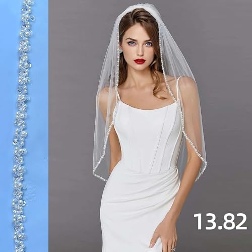 DJSKLDF Voile de mariée Voiles de mariage for mariée Perles Voile avec cristaux Paillettes Bord Mariage Cristal Perlé(WHITE,300cm) – vue 2