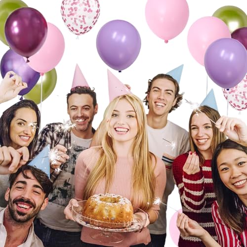 Image of Light Pink Purple Green Balloons Birthday Party Decorations-48Pcs 12inch Assorted Metallic Hot Pink Purple Balloon,Confetti Latex Baloons Kit for Princess Witch Fairy Monster Garden Jungle Theme Party