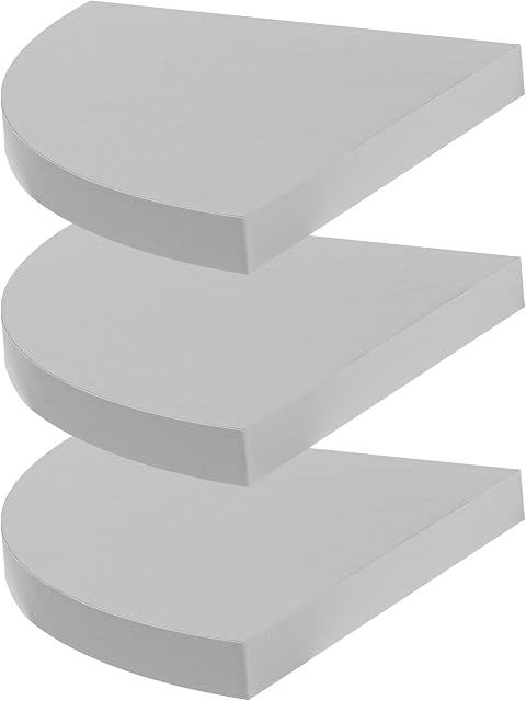 Harbour Housewares 3x White 29.5cm x 29.5cm Floating Corner Wall Shelves Set Compact Curved Easy to Install Shelf Office, Bedroom, Living Room Storage Wall Mounted Shelves
