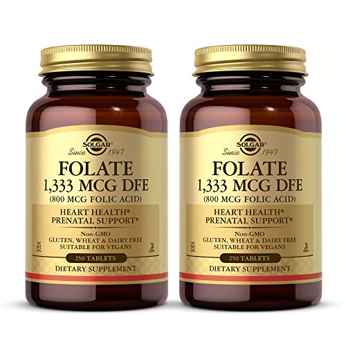 Solgar Folate 1,333 mcg DFE (800 mcg Folic Acid), 100 Tablets - Pack of 2 - Heart Health, Healthy Nervous System, Prenatal Support - Gluten Free, Dairy Free, Kosher - 200 Total Servings