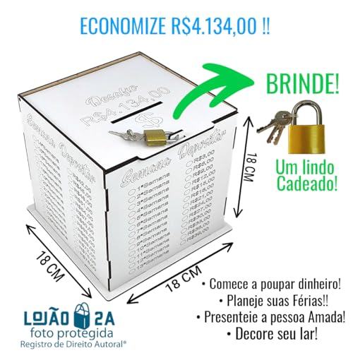 Cofre Desafio Moeda Cofrinho Cadeado Viagem Caixa Desafio