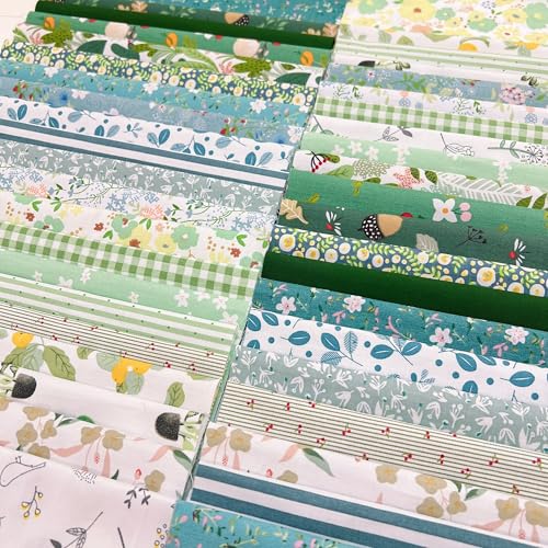Image of Cotton Fabric DIY Making Supplies Quilting Patchwork Fabric Fat Quarter Bundles DIY for Quilting Cotton Patchwork Cushions (42pcs Green, 9.8 inch x 9.8 inch)
