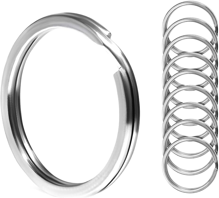 10pcs Flat Key Rings,304 Stainless Steel Split Ring Rustproof Scratch Resistant for Keychains Car Keys