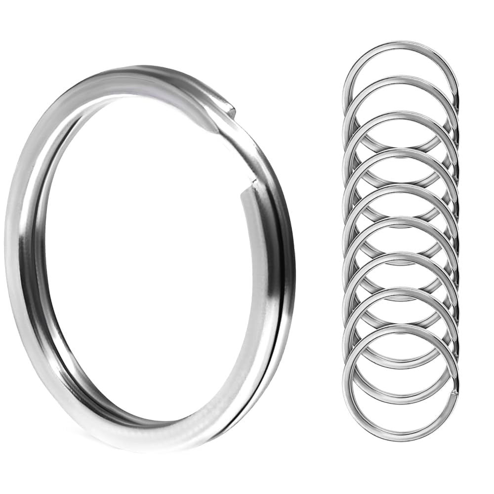 10pcs Flat Key Rings,304 Stainless Steel Split Ring Rustproof Scratch Resistant for Keychains Car Keys