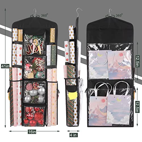 SmplifCraft-Wrapping-Paper-Storage-Hanging-Gift-Bag-Organizer-Double-Sided-Hanging-Gift-Wrap-Organizer-Storage-Pockets-with-Multiple-PocketsBlack-Hanging-Bag-one-of-Z-Hook-