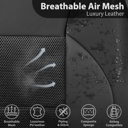 Image of CAR PASS Leather Seat Covers Breathable Air Mesh Car Seat Cover Full Set Super 5mm Sponge Inside, Airbag Compatible, Universal Automotive Interior Cover Fit for Car SUV Truck Van, Black