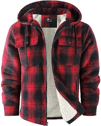 SCODI Men's Flannel Shirt Jacket Fleece Sherpa Lined Plaid Zip Up Hoodies