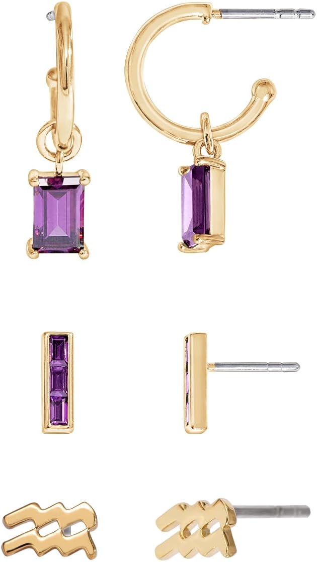 Amazon Essentials Yellow Gold Plated Brass Birthstone Stud and Hoop Set Earrings