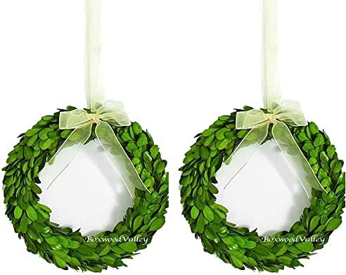 BoxwoodValley Boxwood Wreath Preserved Round Boxwood Wreath, Door Wall Hanging Window Wedding Party Decoration Farmhouse Decor (Mini 8 inch (2 Packs))