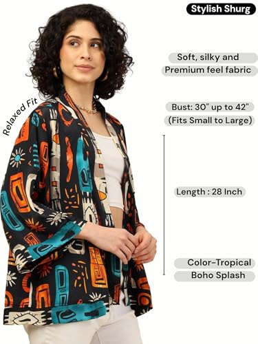 Image of KE KANHA EXPORTS Shrugs for Women Stylish | Beach Outfits for Women Cover Up | Western Summer Shrug for Woman | Soft Silky Free Size Boho Multicolour Kimono Bust 30-42