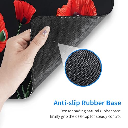Image of Red Poppy Background Extended Gaming Mouse Pad, with Stitched Edges Large Mouse Pad Desk Protector, Rubber Base Mousepad Keyboard Mouses Mat for Work Game Office Home- 32 inch X 12 inch Inch,E93