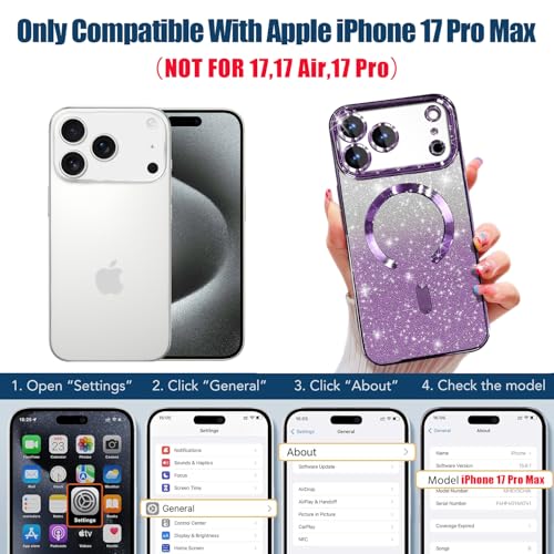 Image of Misscase for iPhone 17 Pro Max Case Compatible with MagSafe,Built-in Camera Lens Protector Full Protection Soft TPU Anti-Scratch Anti-Fingerprint Magnetic Glitter Slim Case Cover 6.9 inch Purple