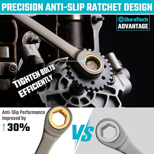 Image of DURATECH Extra Long Anti-Slip Ratcheting Wrench Set, Double Box End Wrench Set, 9-Piece, SAE, 5 /16 inch, 11 /32 inch, 3 /8 inch, 7 /16 inch, 1 /2 inch, 9 /16 inch, 5 /8 inch, 11 /16 inch, 3 /4 inch, CR-V Steel, with Rolling Pouch