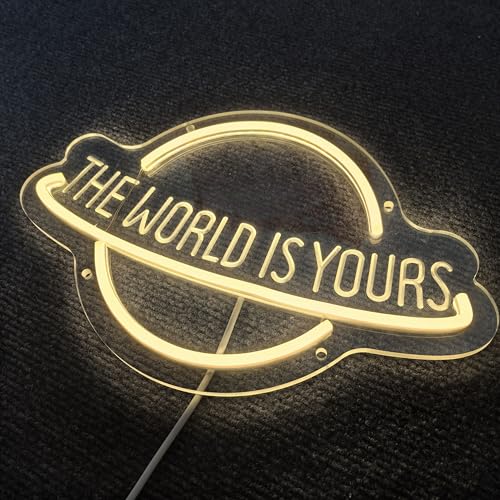 Image of The World Is Yours Neon Sign for Wall Decor, Planet LED Neon Light Lamp, USB Powered for Man Cave Home Bar Club Cafe Wedding Game Room Bedroom Wall Art