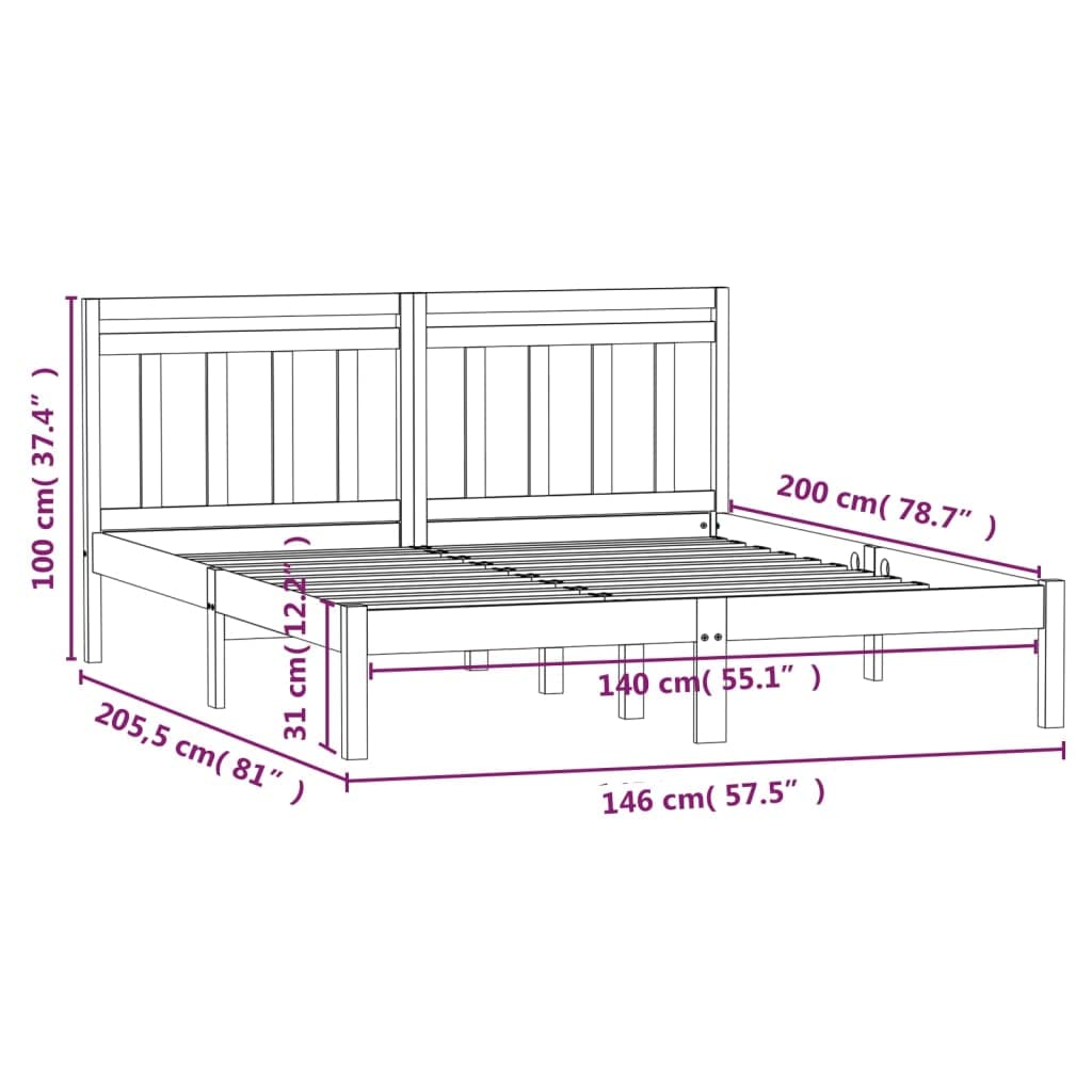 Estructura de Cama de Madera Maciza de Pino Blanco 140x200 cm con cabecero Decorativo Soporte Robusto para Dormitorio Juvenil o Adulto diseño Atemporal y Resistente para un Descanso cómodo