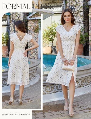 Image of GRACE KARIN 2026 Womens Summer Dresses V Neck Ruffle Sleeve Floral Boho Beach Dress A-Line Swing Midi Wedding Guest Sundress