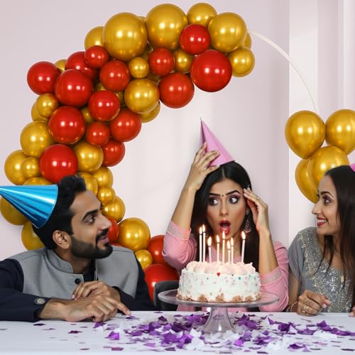 Image of Party Propz Red and Golden Metallic Ballloons For Decoration - Pack of 50 Pcs Red and Gold Balloons for Birthday | red balloons | Golden Balloons | Chrome Balloon Decoration Kit (Latex)