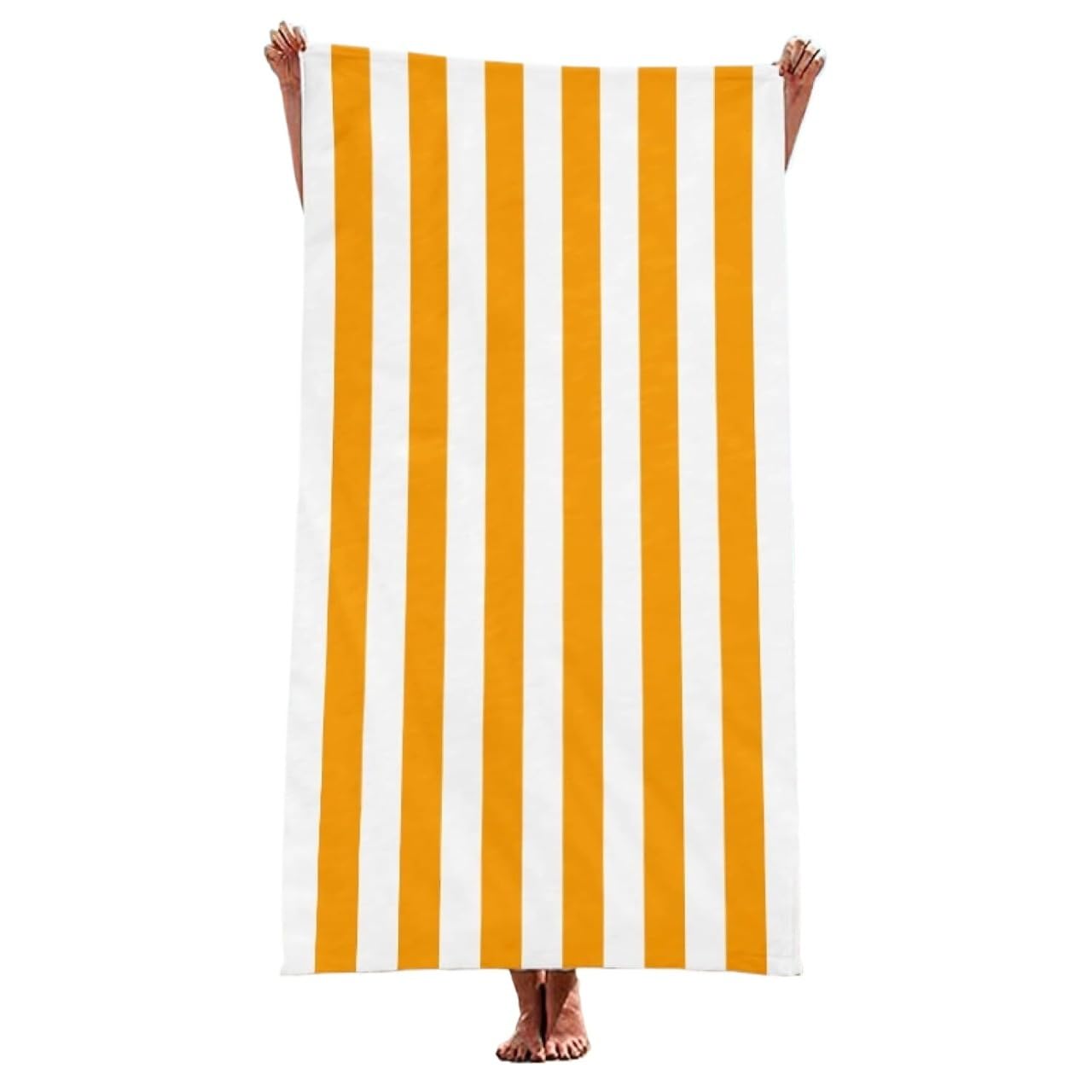 LYVQZPWLR Microfibre Beach Towel， Microfibre Beach Towel Yellow White Stripes Multiple Sizes Quick Dry Lightweight(90x180 cm)