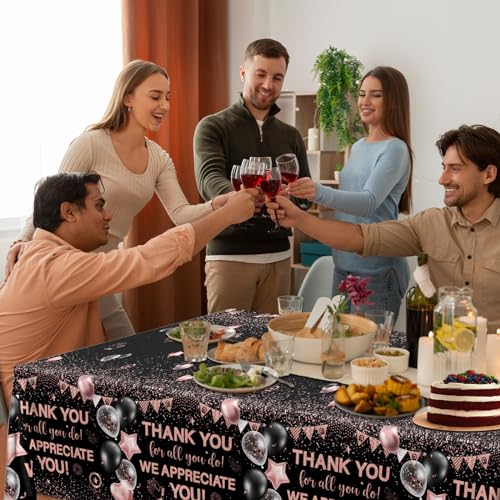 Image of We Appreciate You Tablecloth Decoration,Thank You Party Decoration 3cs Rose Gold Thank You for All You Do Table Covers for Appreciate Party Employee Teacher Doctor Decor