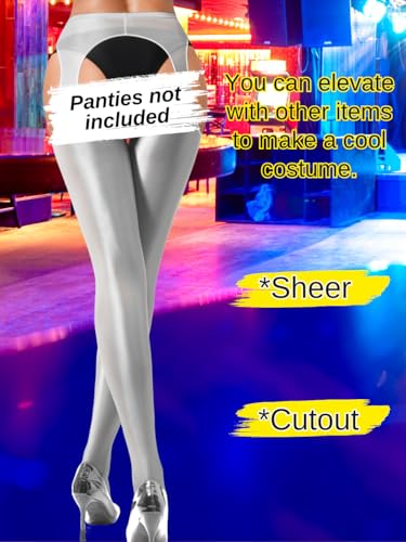 Image of ChiaoLezhee Sexy Shiny Tights, Sheer High-Waisted, Suspender Pantyhose For Women Rave Party Outfits Leggings Pants Exotic