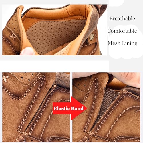 Men's Genuine Leather Slip On High Top Loafers Retro Casual Non Slip Comfy Ankle Boots for Outdoor Hiking Camping Driving Work Chukka Oxfords3