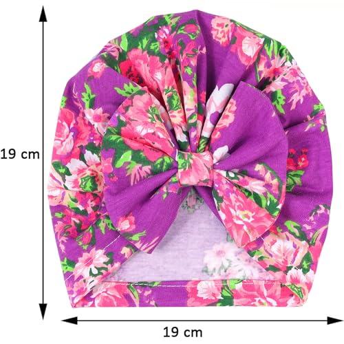 Image of BabyMoon Beanie Floral Bow Baby Boy's & Girl's Cap Kids | Toddler Infant Hat | Purple | 6-48 Months