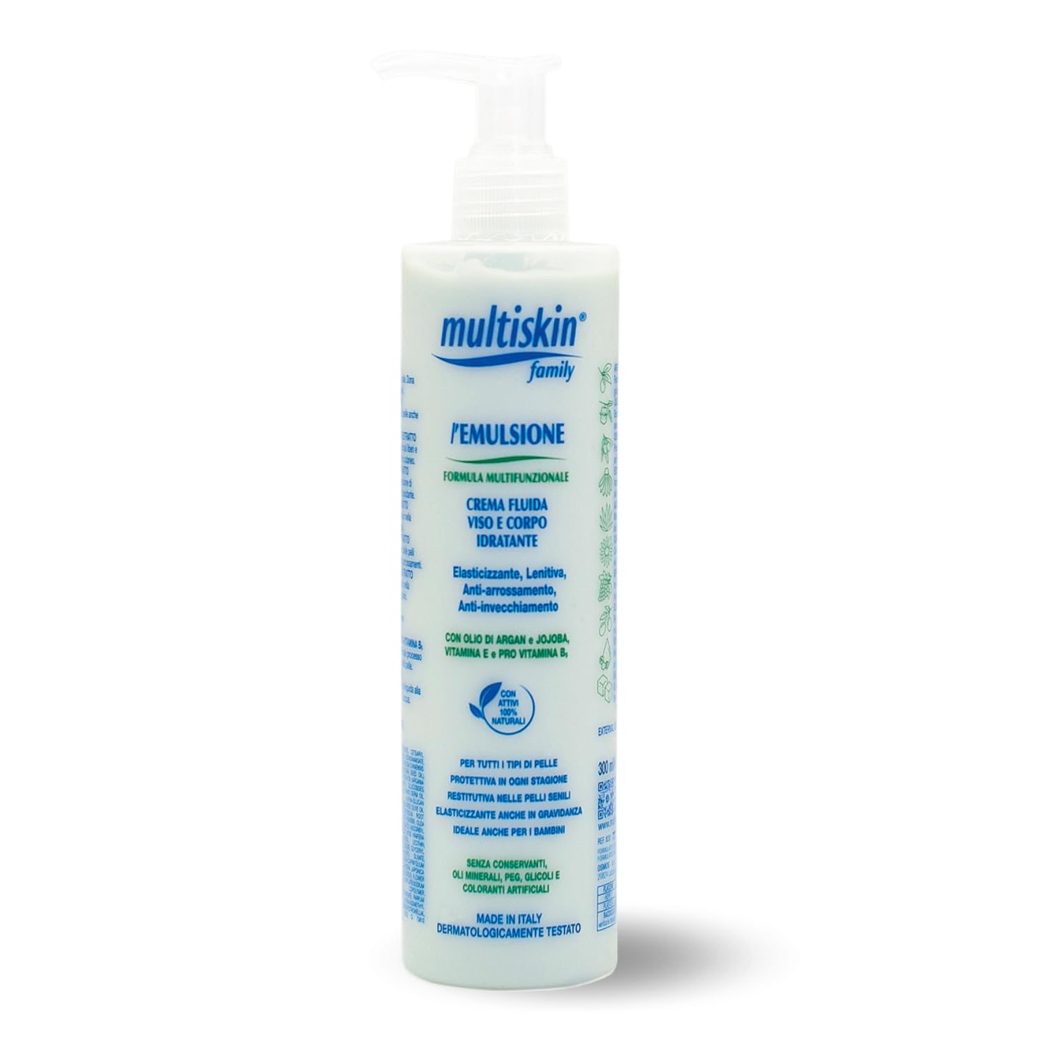 Emulsione Multifunzionale Viso e Corpo Crema Fluida Idratante Protettiva Lenitiva Olio di Argan e Jojoba 300 ml