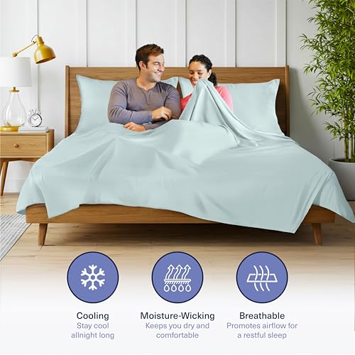 Kickoff Viscose Bamboo Sheets Twin XL Size 3-pc 100% Organic Bamboo Viscose Bed Cooling Sheets Twin XL Size Set Cool Bedding for hot Sleepers Sheet, Flat, Fitted, Pillowcase (Coastal Blue, TXL)