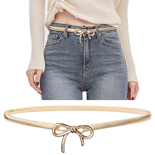 Bow Belts For Women, Skinny Gold Belt Waist Belt, Stretchy Bow Metal Chain Belt Women's Belts For Women